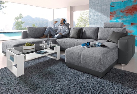 PLACES OF STYLE, Places of Style Wohnlandschaft, mit Federkern, Bettfunktion und Bettkasten, inklusive 2 Kopfstützen, frei im Raum stellbar, Jockenhöfer Gruppe Wohnlandschaft Orlando, mit Bettfunktion und Bettkasten, inklusive 2 Kopfstützen