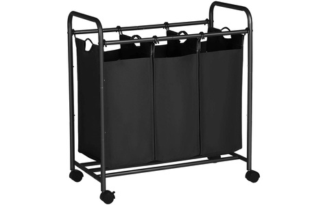 SONGMICS, Songmics - Wäschekorb Wäschesortierer 117 L Kapazität, Wäschesammler mit 3 Fächern, Wäschewagen auf Rollen, Metallrahmen, Schwarz LSF003B, SONGMICS Wäschesortierer »132 l,«