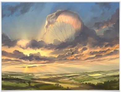 Wall-Art, Wall-Art Poster »Surrealismus Bild Wolkenflug«, Schriftzug, (1 St.), Poster, Wandbild, Bild, Wandposter, Wall-Art Poster »Surrealismus Bild Wolkenflug«, Schriftzug, (1 St.), Poster ohne Bilderrahmen