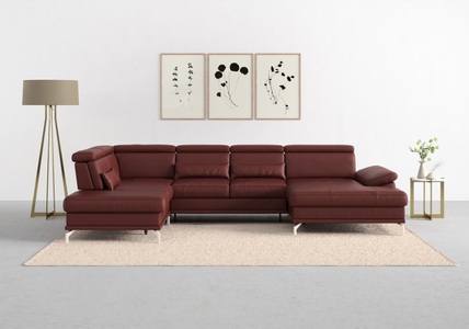 SIT&MORE, sit&more Wohnlandschaft »Cabrio«, Sitztiefenverstellung und Federkern, jeweils inklusive 3 Nierenkissen, sit&more Wohnlandschaft »Cabrio U-Form, B: 359 cm, mit Sitztiefen-, Arm- & Kopfteilverstellung« 3 Nierenkissen, Federkern, optional Bettfunktion und Stauraum
