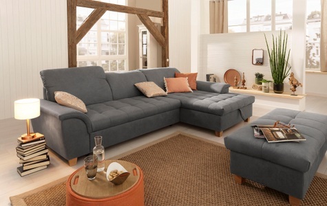 HOME AFFAIRE, Home affaire Ecksofa »Lyla«, mit Recamiere, wahlweise mit Rückenfunktion und zusätzlich mit Bett + Bettkasten, Home affaire Ecksofa »Lyla fester Sitzkomfort, bequeme Armlehnen, Breite 279cm, L-Form« mit Recamiere, wahlweise mit Rückenfunktion und zusätzlich mit Bett