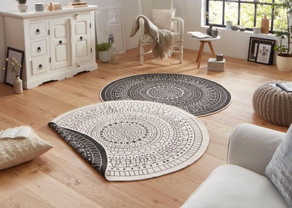 NORTHRUGS, NORTHRUGS Teppich »Porto«, rund, 5 mm Höhe, In-und Outdoor geeignet, Wohnzimmer, Balkon, Terrasse, Garten, Robust, Pflegeleicht, Flachgewebe, Wendbar, NORTHRUGS Teppich »Porto Wendeteppich«, rund, 5 mm Höhe, In-& Outdoor, Wetterfest, Balkon, Garten, Wohnzimmer, Wasserfest