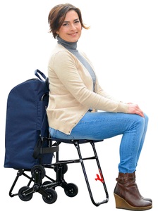 Wenko, Treppensteiger-Einkaufstrolley mit Sitz, Blau, Einkaufstrolley mit Sitz