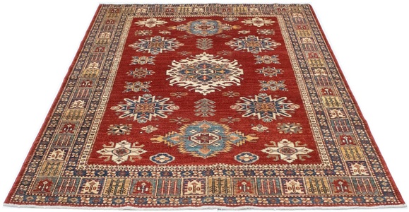 MorgenLand, morgenland Wollteppich »Kazak Teppich handgeknüpft rot«, rechteckig, 7 mm Höhe, morgenland Wollteppich »Kazak Teppich handgeknüpft rot«, rechteckig, 7 mm Höhe