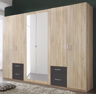 Wimex, Wimex Kleiderschrank »Fügen«, MID.YOU Drehtürenschrank in graphitfarben, eichefarben , Freiburg , Kunststoff , 3 Fächer , 4 Schubladen , 270x210x58 cm , Dekorfolie,Nachbildung , In verschiedenen Grössen erhältlich, in verschiedenen Holzdekoren erhältlich , 001787045906