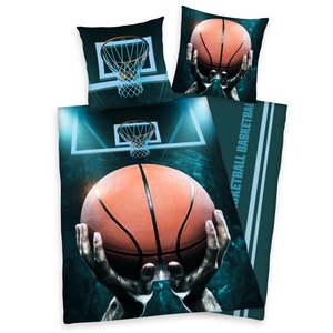 HERDING, HERDING Wende-Bettwäsche YC BASKETBALL (135x200/80x80) 2-teilig in dunkelblau, Young Collection 4459233050 - Basketball Bettwäsche, 80x80 cm + 135x200 cm, 100% Baumwolle
