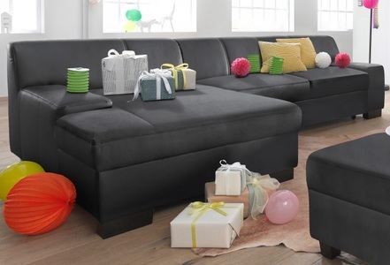 DOMO collection, DOMO collection Ecksofa, DOMO collection Ecksofa »Norma, elegant und modern, mit flachen Armlehnen, L-Form«, wahlweise mit Bettfunktion
