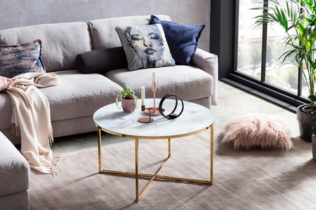 mutoni casual, Couchtisch Marmor weiss gold rund 80x80, SalesFever Couchtisch, Tischplatte in Marmoroptik