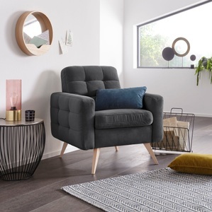 exxpo - sofa fashion, exxpo - sofa fashion Sessel, exxpo - sofa fashion Sessel »Nappa, Loungesessel, aktuelle Rückensteppung, bequem und modern« hoher Holzfuss