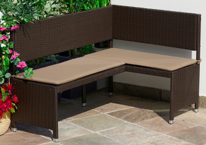 Merxx, MERXX Eckbank »Rattan«, Polyrattan, 100x148x91 cm, braun, Inkl. Auflagen, MERXX Pflanzkübel »Hexagon«, versch. Grössen