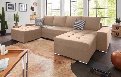COLLECTION AB Wohnlandschaft »Josy XL U-Form, Breite: 313 cm« mit Bettfunktion, Bettkasten & 2 Zierkissen, Federkern