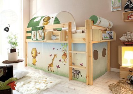 TICAA, Ticaa Hochbett »Malte« mit Rolllattenrost und Textil-Set, Ticaa Hochbett »Malte«, mit Rollrost und in verschiedenen Ausführungen wahlweise mit Matratze