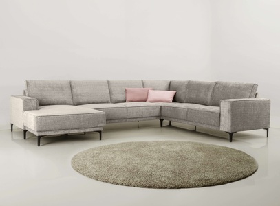 PLACES OF STYLE, Places of Style Wohnlandschaft »XXL Sofa Oland, Struktur, Flachgewebe, Luxus-Microfaser, Boucle«, U-Form, 342 cm, Wellenunterfederung, Skandi-Design, Metallfüsse, GOODproduct Wohnlandschaft »OLAND U-Form, XXL, B: 342 cm, Skandi-Design« Skandi-Design in Struktur, Flachgewebe, Luxus-Microfaser, Boucle