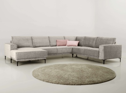 PLACES OF STYLE, Places of Style Wohnlandschaft »XXL Sofa Oland, Struktur, Flachgewebe, Luxus-Microfaser, Boucle«, U-Form, 342 cm, Wellenunterfederung, Skandi-Design, Metallfüsse, GOODproduct Wohnlandschaft »OLAND U-Form, XXL, B: 342 cm, Skandi-Design« Skandi-Design in Struktur, Flachgewebe, Luxus-Microfaser, Boucle