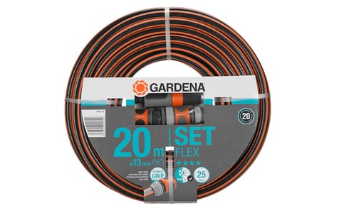 Gardena, Gardena 18034-20 Comfort Flex - Schlauch mit Systemteile (Schwarz/Orange), GARDENA Comfort FLEX Schlauch 13 mm/20 m mit Aufsätzen