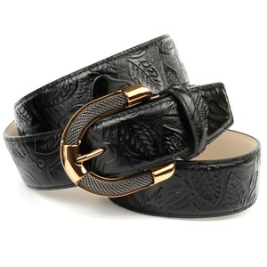 ANTHONI CROWN, Anthoni Crown Femininer Ledergürtel in Schwarz mit Blumen-Pragüng, 