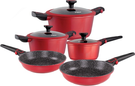 Stoneline, STONELINE Topf-Set »Imagination PLUS« (8-tlg.), STONELINE Topf-Set »Imagination PLUS«, Aluminiumguss, (8 tlg., Kasserolle 18 cm, Bratentopf 24 cm, Kochtopf 20 cm, Pfanne 20/24 cm), mit abnehmbaren 3-Stufen-Sicherheitsgriffen, Induktionsgeeignet