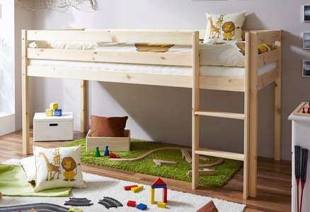 TICAA, Ticaa Hochbett, Kiefer »Malte«, Ticaa Hochbett »Malte, FSC®-zertifizierte Kiefer, Deal für begrenzte Zeit!«, (90x200cm Liegefläche, Höhe 114cm), mit Rollrost