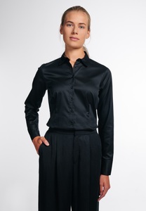 Eterna, ETERNA LANGARM BLUSE MODERN CLASSIC SLIM FIT COVER SHIRT TWILL SCHWARZ, Cover Shirt Bluse in schwarz unifarben