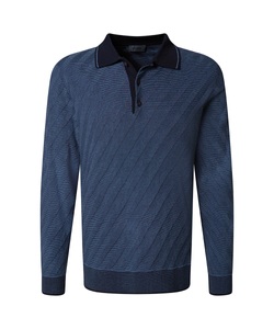 Pierre Cardin Langarm-Poloshirt Strick in Bicolour- Jaquard - Struktur