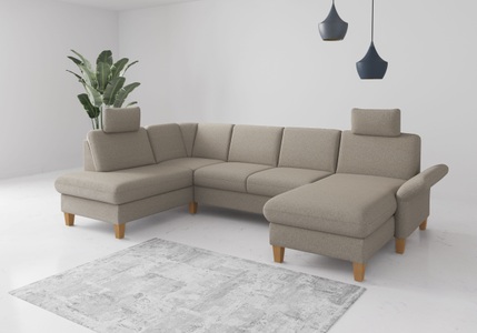 Home affaire Wohnlandschaft »Rochelle, U-Form«, optional mit Armteilverstellung, mit Bettfunktion & Bettkasten
