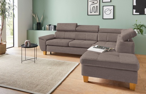 exxpo - sofa fashion, exxpo - sofa fashion Ecksofa, inklusive Kopfteilverstellung, wahlweise mit Bettfunktion und Bettkasten, exxpo - sofa fashion Ecksofa »Enya, hoher Sitzkomfort, Breite 266cm, bequem, 12cm hohe Füsse, L-Form« mit Kopfteilverstellung, wahlweise Bettfunktion u. Bettkasten