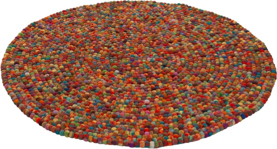 THEKO, Wollteppich, »Ballo«, THEKO, rund, Höhe 22 mm, handgewebt, THEKO Wollteppich »Felty 2.2«, rund, 22 mm Höhe, Filzkugel-Teppich, reine Wolle, handgefertigt