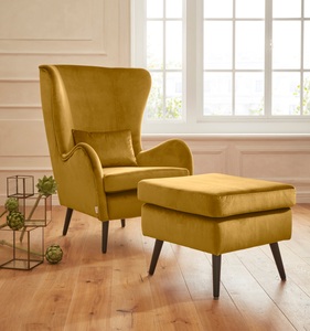 Guido Maria Kretschmer Home&Living Sessel »Salla«, wahlweise mit oder ohne Hocker, grosser Sessel: Masse B/T/H: 78/94/118 cm, Bezug auch in Luxus-Microfaser in Teddyfelloptik