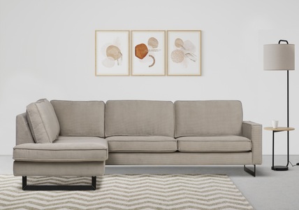 PLACES OF STYLE, Places of Style Ecksofa »Pinto«, mit Keder und Metallfüssen, Places of Style Ecksofa »Pinto, 290 cm, Ottomane links / rechts«, Cord, Feincord, Luxus-Microfaser Leder und Chenille