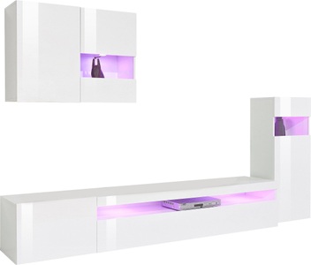 TECNOS, Tecnos Wohnwand, (Set, 4 St.), weiss Korpus/ Front in Hochglanz, ohne Beleuchtung, INOSIGN Wohnwand, (Set, 4 St., Set besteht aus 1 Hängevitrine, 1 Vitrine, 1 Lowboard und 1 Wandregal), weiss Korpus/ Front in Hochglanz, ohne Beleuchtung