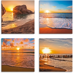 Artland, Artland Leinwandbild »Sonnenuntergänge am Strand & Meer«, Artland Leinwandbild »Sonnenuntergänge am Strand & Meer«, Sonnenaufgang & -untergang, (4 St.), 4er Set, verschiedene Grössen
