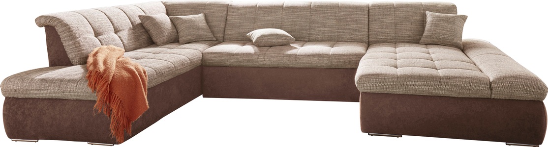 DOMO collection, DOMO collection Wohnlandschaft, DOMO collection Wohnlandschaft »PB Moric wahlweise mit Bettfunktion und Armteilverstellung U-Form«, XXL-Format B/T/H: 353/216/80 cm, feine Steppung, incl. Zierkissen
