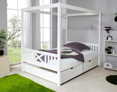 TICAA, Ticaa Einzel-/Himmelbett »Lino«, mit Schubkästen »Melanie«, Ticaa Himmelbett »Lino« Himmelbett, inkl. Schubkasten und Rollrost