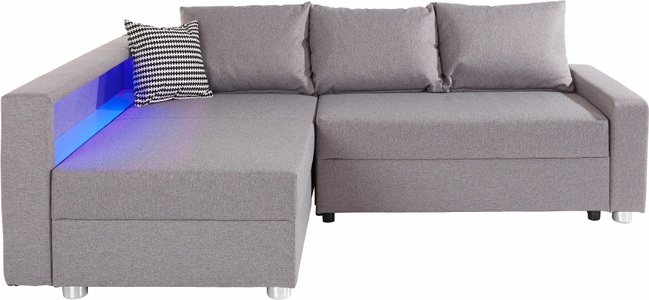COLLECTION AB, COLLECTION AB Ecksofa, inklusive Bettfunktion, Bettkasten und Federkern, wahlweise mit RGB-LED-Beleuchtung und USB-Port, Inklusive seitlichem Regalboden, Ottomane links oder rechts montierbar, COLLECTION AB Ecksofa »Relax L-Form« inklusive Bettfunktion, Federkern, wahlweise mit RGB-LED-Beleuchtung