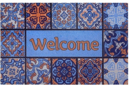 White Label, White Label - Fussmatte - 45 x 70 cm - Multicolor, Home affaire Fussmatte »Welcome Fliesen, Türmatte«, rechteckig, 6 mm Höhe, Design mit Spruch, Farbenfroh, Robust, Pflegeleicht, Rutschfest