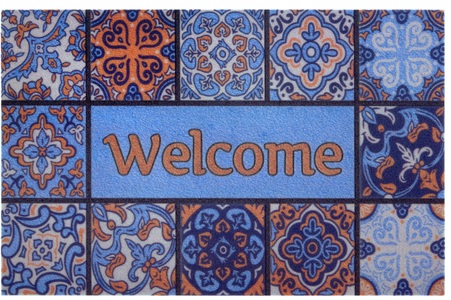 White Label, White Label - Fussmatte - 45 x 70 cm - Multicolor, Home affaire Fussmatte »Welcome Fliesen, Türmatte«, rechteckig, 6 mm Höhe, Design mit Spruch, Farbenfroh, Robust, Pflegeleicht, Rutschfest