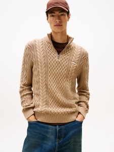 Tommy Jeans Strickpullover, Troyer-Kragen mit Reissverschluss, slim fit, Zopfstrick-Muster