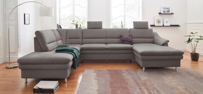 SIT&MORE, sit&more Wohnlandschaft, sit&more Wohnlandschaft »Cardoso U-Form« mit Federkern und Kopfstützen, mit Bettfunktion und Relaxfunktion