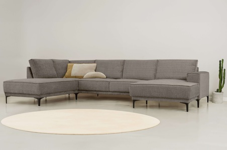 PLACES OF STYLE, Places of Style Wohnlandschaft »XXL Sofa Oland, Struktur, Flachgewebe, Luxus-Microfaser, Boucle«, U-Form, 345 cm, Wellenunterfederung, Skandi-Design, Metallfüsse, GOODproduct Wohnlandschaft »XXL Sofa Oland, Struktur, Flachgewebe, Luxus-Microfaser, Boucle« U-Form, 345 cm, Wellenunterfederung, Skandi-Design, Metallfüsse