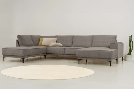 PLACES OF STYLE, Places of Style Wohnlandschaft »XXL Sofa Oland, Struktur, Flachgewebe, Luxus-Microfaser, Boucle«, U-Form, 345 cm, Wellenunterfederung, Skandi-Design, Metallfüsse, GOODproduct Wohnlandschaft »XXL Sofa Oland, Struktur, Flachgewebe, Luxus-Microfaser, Boucle« U-Form, 345 cm, Wellenunterfederung, Skandi-Design, Metallfüsse