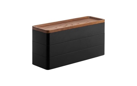 Yamazaki, Yamazaki - Aufbewahrungsbox RIN - schwarz - Mischmaterial - 8/24/11.5 cm, Yamazaki - 3-stufige Accessoire-Ablage RIN mit Deckel, One Size, Schwarz