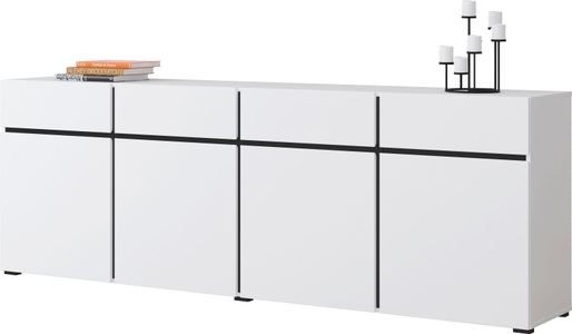 INOSIGN, INOSIGN Kommode, Breite ca. 225 cm, INOSIGN Sideboard »Cross,Breite 225 cm, moderne grifflose Kommode,4 Türen/4 Schubkästen«, Schubladenschrank mit viel Stauraum, Einlegeböden verstellbar