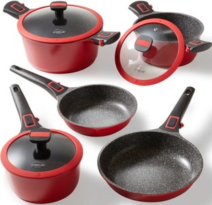 Stoneline, STONELINE Topf-Set »Imagination PLUS« (8-tlg.), STONELINE Topf-Set »Imagination PLUS«, Aluminiumguss, (8 tlg., Kasserolle 18 cm, Bratentopf 24 cm, Kochtopf 20 cm, Pfanne 20/24 cm), mit abnehmbaren 3-Stufen-Sicherheitsgriffen, Induktionsgeeignet