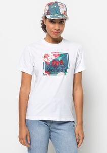 Jack Wolfskin, Jack Wolfskin T-Shirt aus Bio-Baumwolle Frauen Flower Logo T-Shirt Women M weiß white rush, 