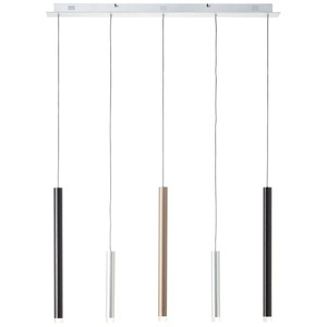 Brilliant, LED-Pendelleuchte Cembalo dimmbar 5fl, Brilliant Pendelleuchte »Cembalo«, 5 flammig, Leuchtmittel LED-Modul LED fest integriert, LED Hängelampe 5flg alu/schwarz/braun