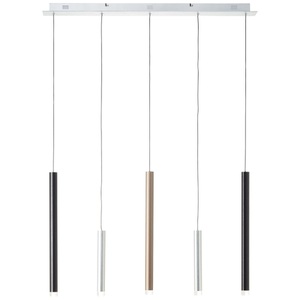 Brilliant, LED-Pendelleuchte Cembalo dimmbar 5fl, Brilliant Pendelleuchte »Cembalo«, 5 flammig, Leuchtmittel LED-Modul LED fest integriert, LED Hängelampe 5flg alu/schwarz/braun