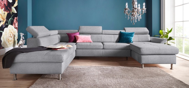 exxpo - sofa fashion, exxpo - sofa fashion Wohnlandschaft, inkl. Kopf- bzw. Rückenverstellungwahlweise mit Bettfunktion und Bettkasten, exxpo - sofa fashion Wohnlandschaft »Maretto, bequem und komfortabel, viel Platz, Breite 330cm, U-Form« inkl. Kopfteilverstellung für mehr Sitzkomfort, wahlweise Bettfunktion