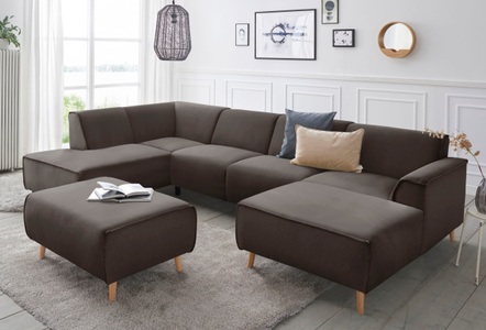 ANDAS, andas Wohnlandschaft »Janek«, mit Federkern und Keder in scandinavischem Design, Home affaire Wohnlandschaft »Janek Scandic Design, elegant und zeitlos U-Form« mit Federkern und Keder in scandinavischem Design