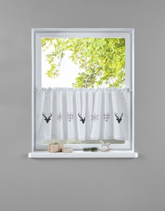 MY HOME, my home Scheibengardine »Hirsch«, my home Scheibengardine »Xaver«, (1 St.), Halbtransparent, Bedruckt, Baumwolle, weihnachtliches Design