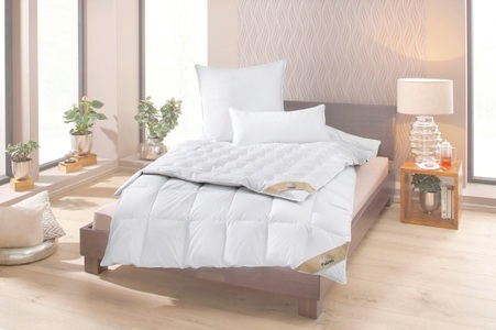 Balette, Kassettenduvet, Balette, »Nina Warm«, Balette Daunenbettdecke »Duvet Nina«, warm, Füllung neue reine Entendauen 90%, weiss, Bezug 100% Baumwolle, (1 St.), Bezug mit Satin-Biese